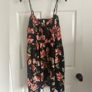 Xhilaration Black Dress with Red and Yellow Floral Design